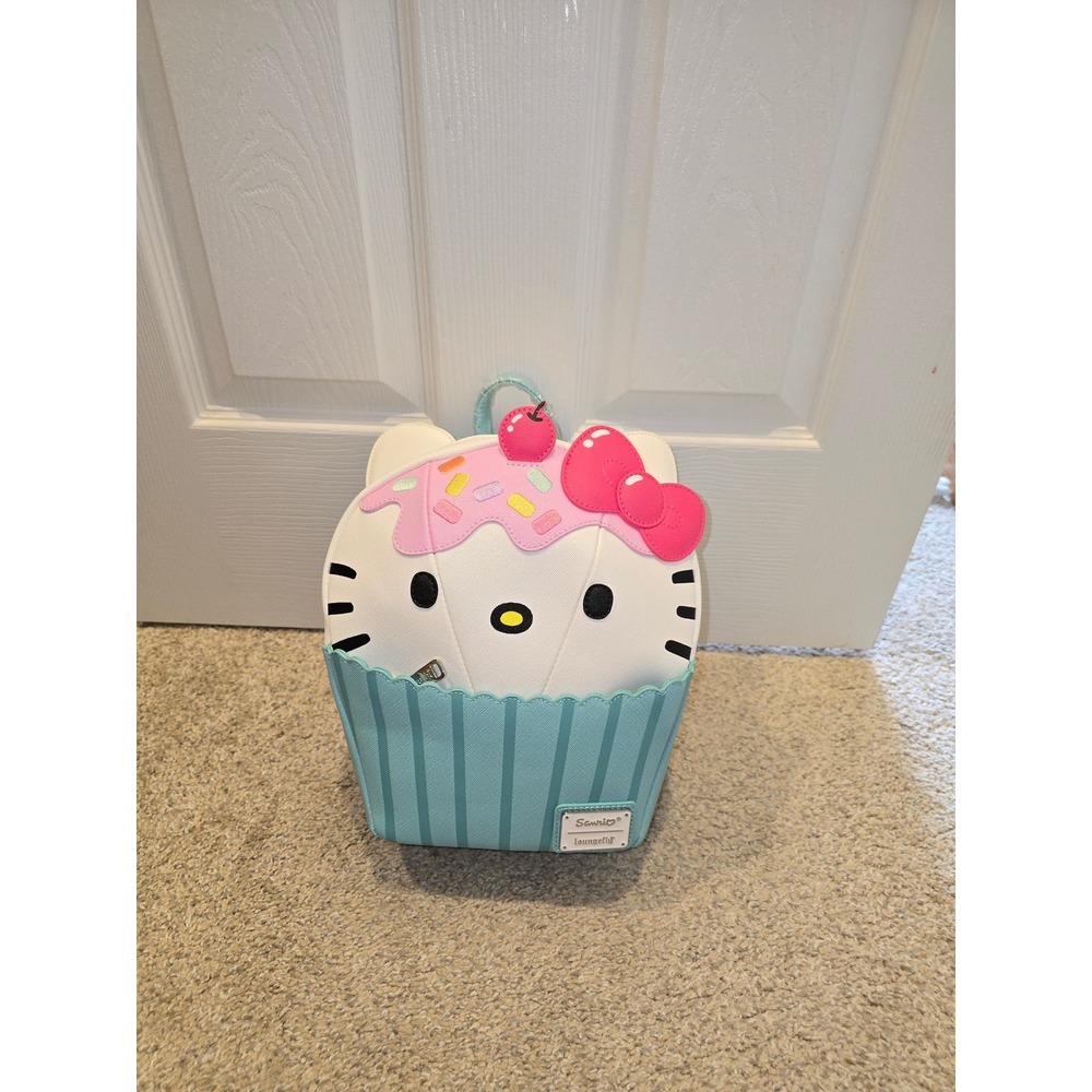 Loungefly Sanrio Hello Kitty Cupcake Mini Backpack Blue Pink Vegan Leather NWT